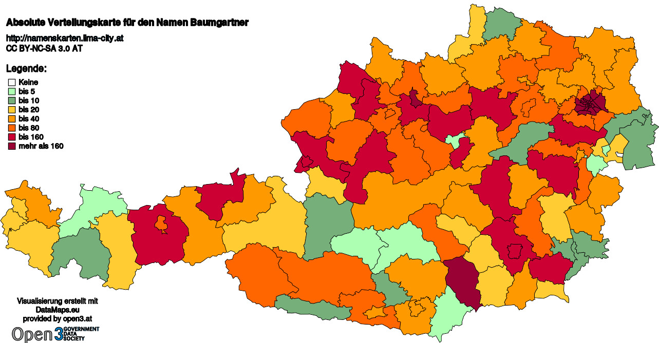 Absolute Verteilungskarten Nachnamen Baumgartner