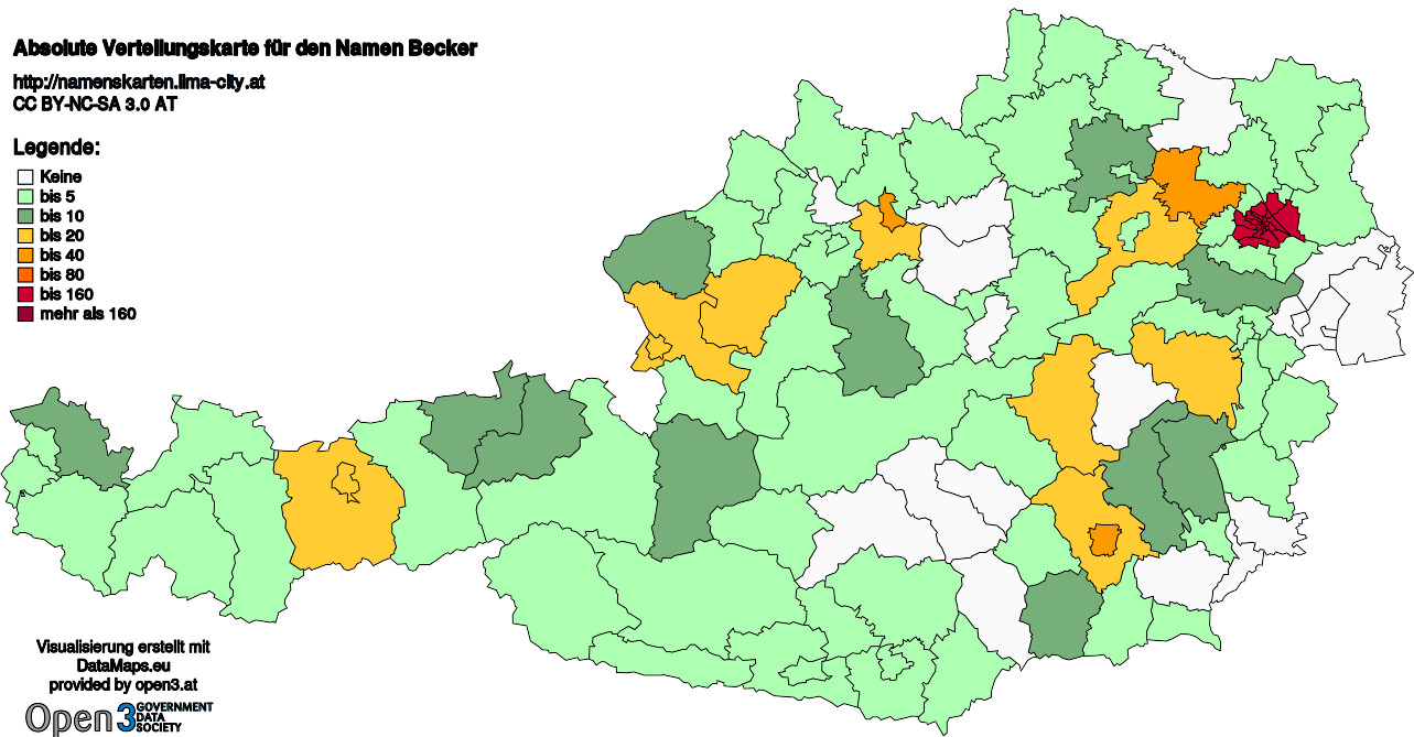 Absolute Verteilungskarten Nachnamen Becker