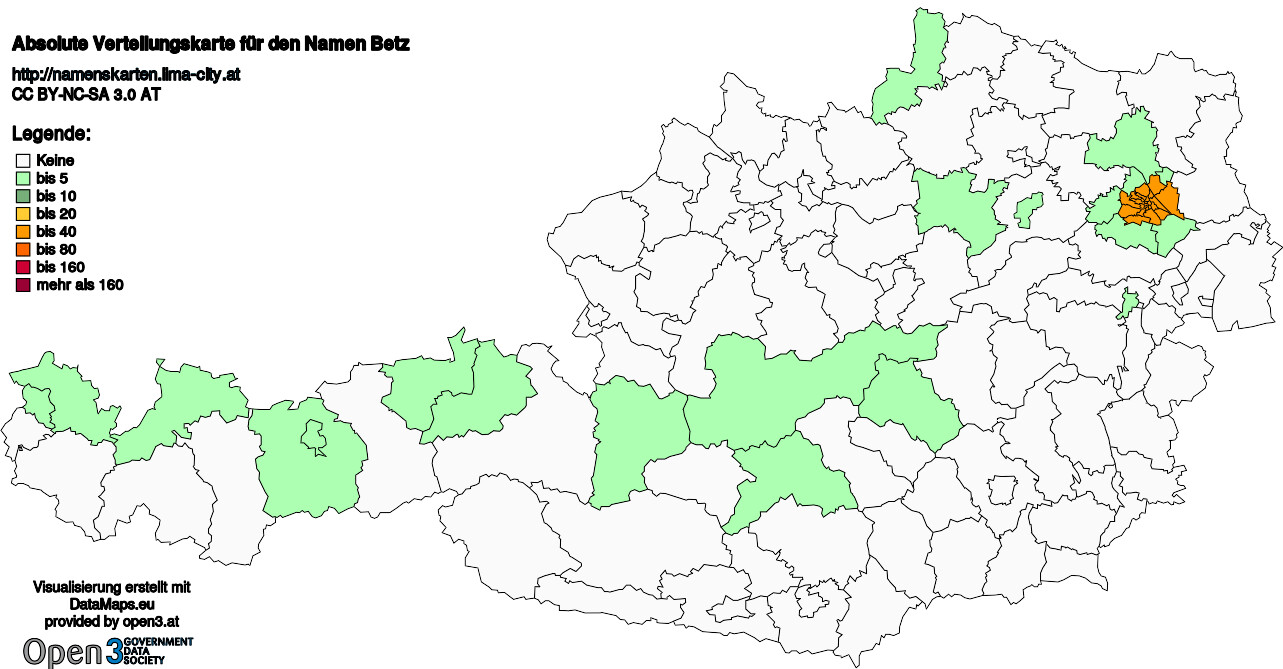 Absolute Verteilungskarten Nachnamen Betz
