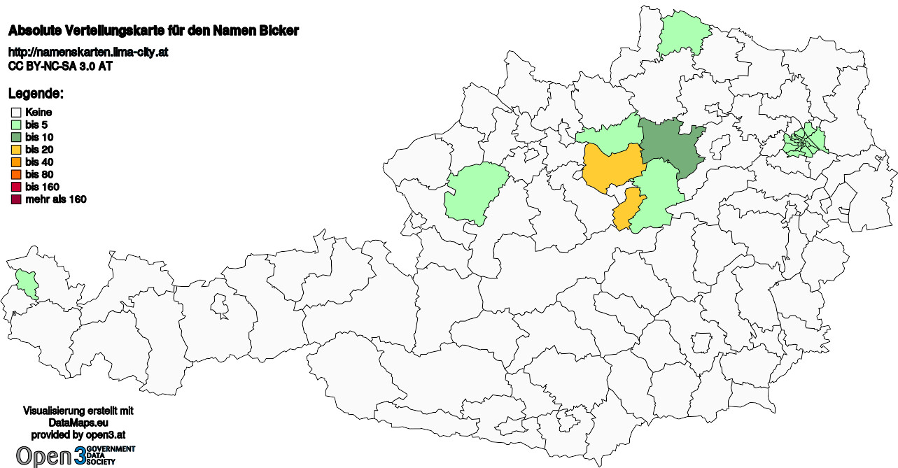 Absolute Verteilungskarten Nachnamen Bicker