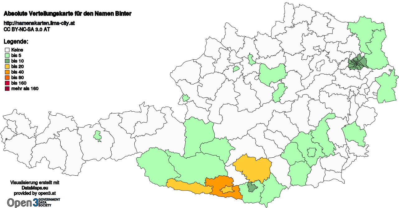 Absolute Verteilungskarten Nachnamen Binter