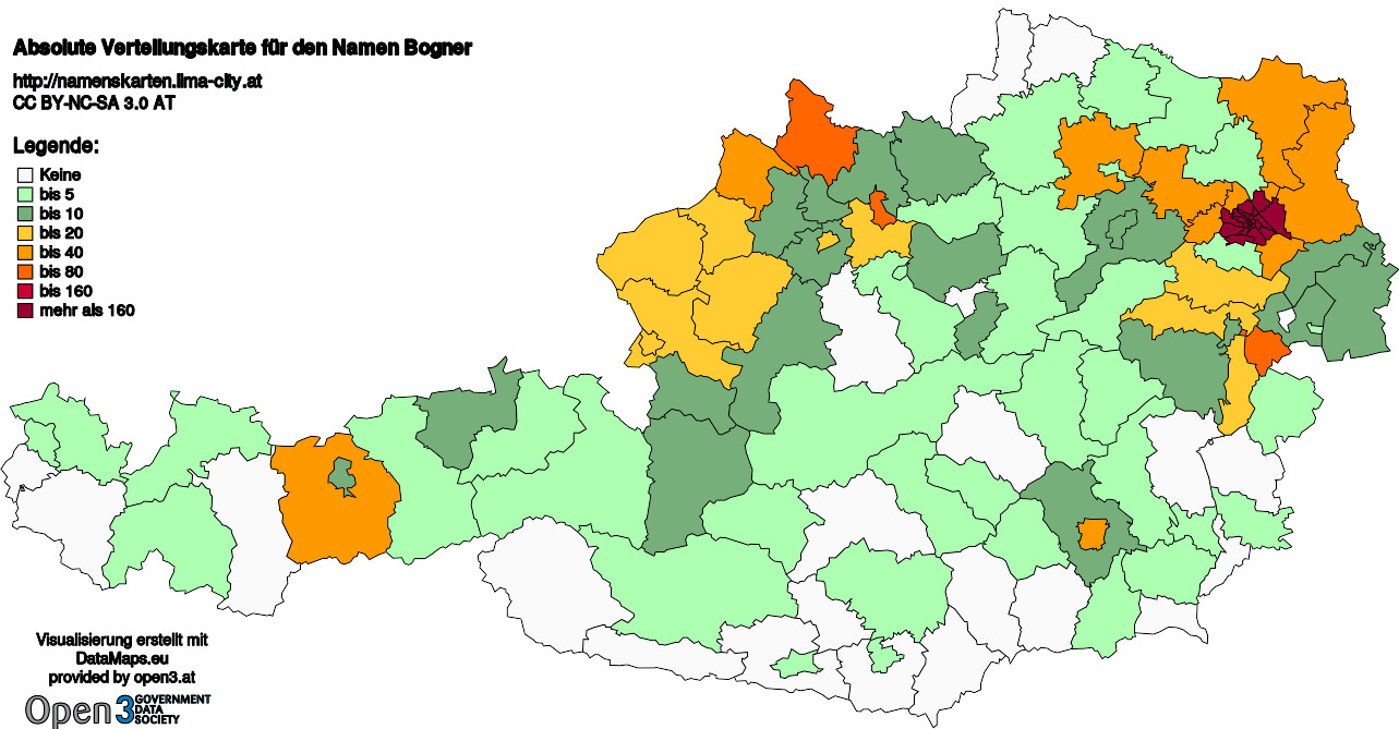 Absolute Verteilungskarten Nachnamen Bogner