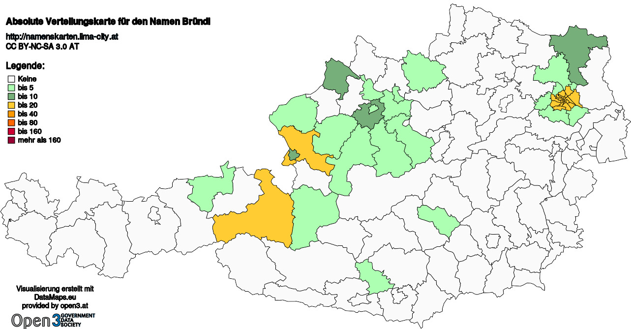 Absolute Verteilungskarten Nachnamen Bründl