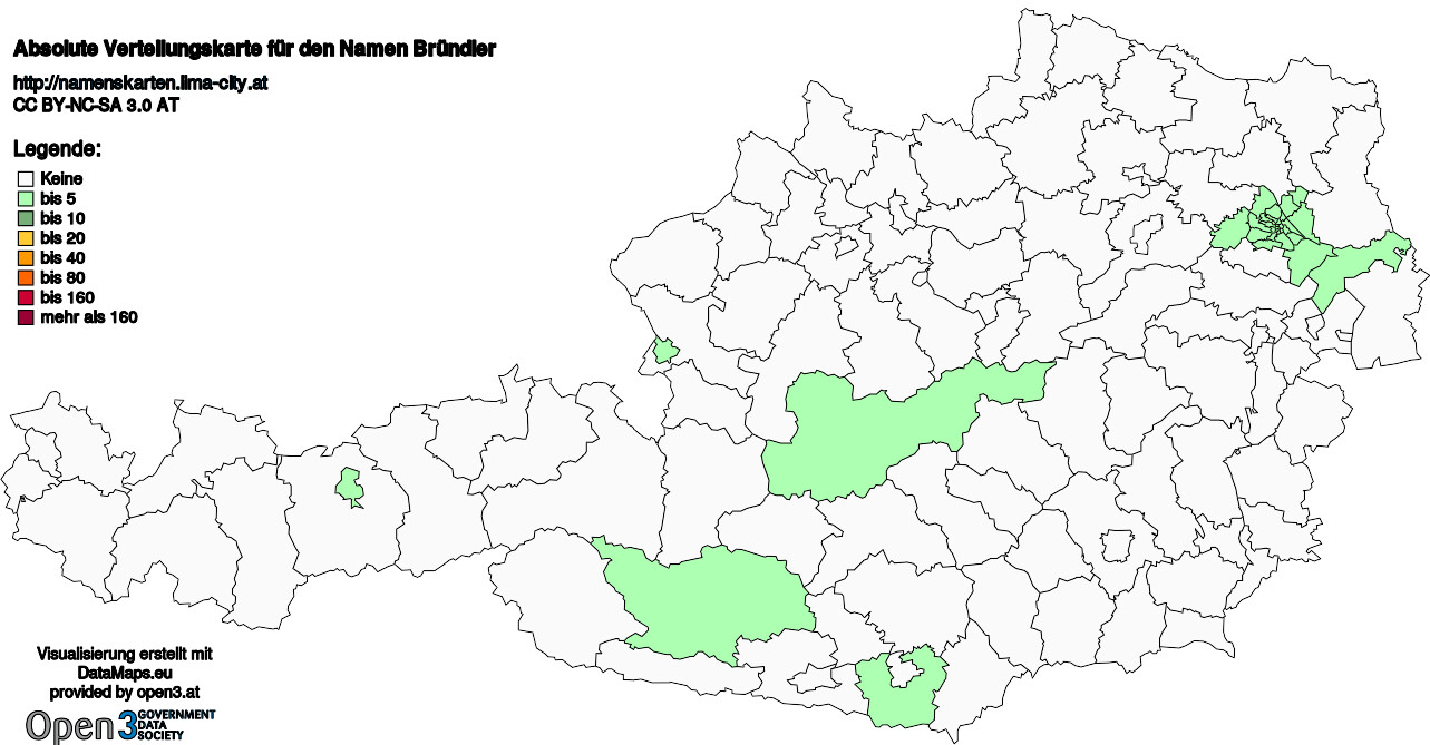 Absolute Verteilungskarten Nachnamen Bründler