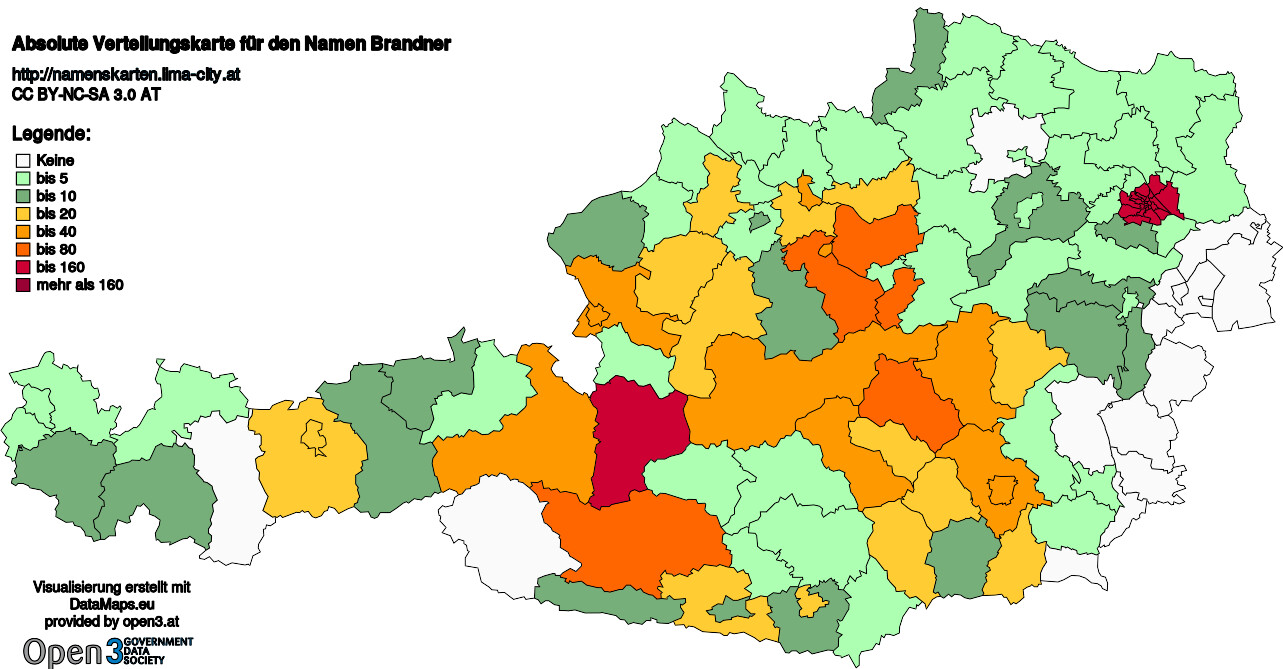 Absolute Verteilungskarten Nachnamen Brandner