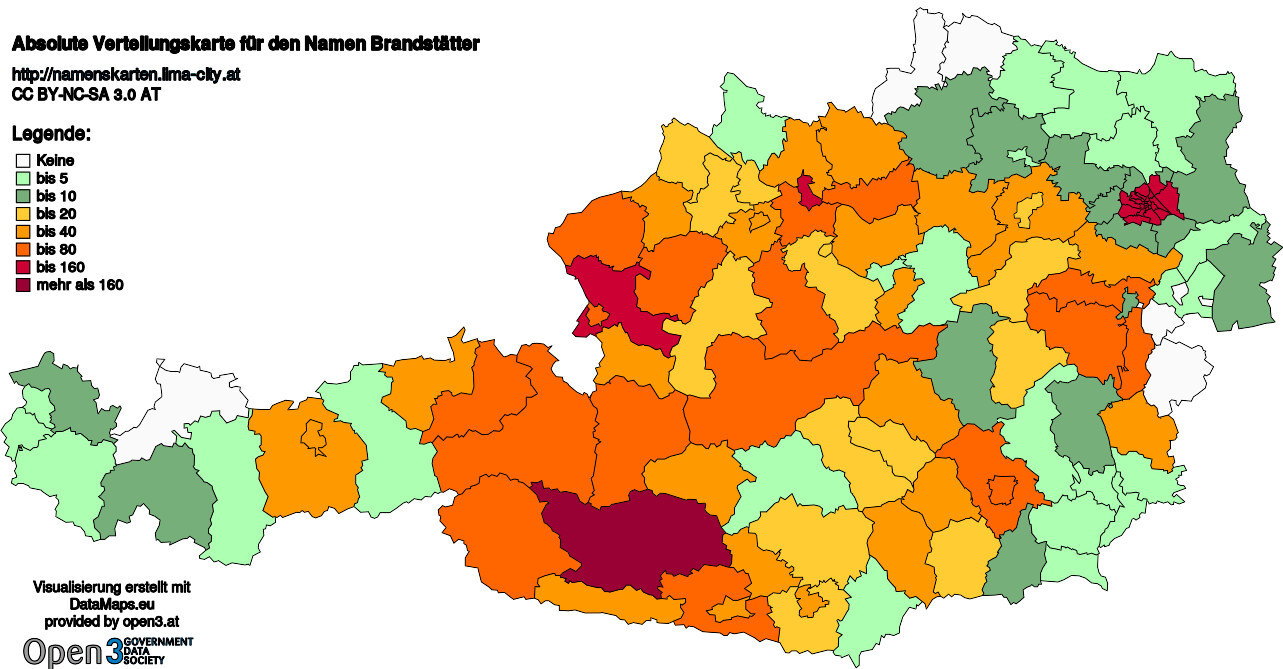 Absolute Verteilungskarten Nachnamen Brandstätter