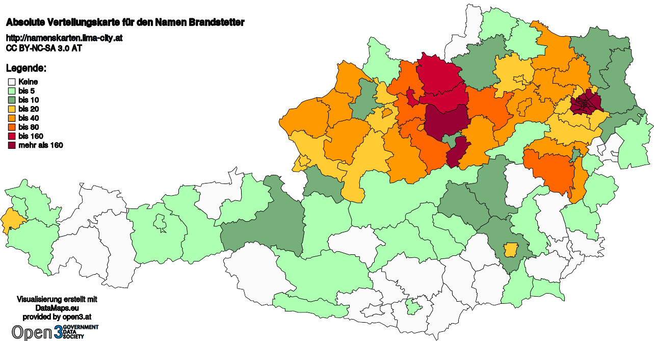 Absolute Verteilungskarten Nachnamen Brandstetter