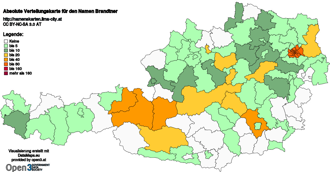 Absolute Verteilungskarten Nachnamen Brandtner