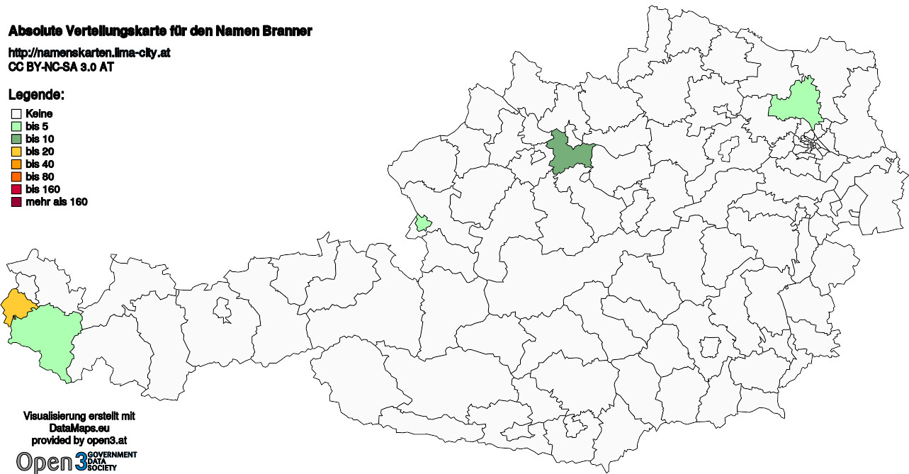 Absolute Verteilungskarten Nachnamen Branner