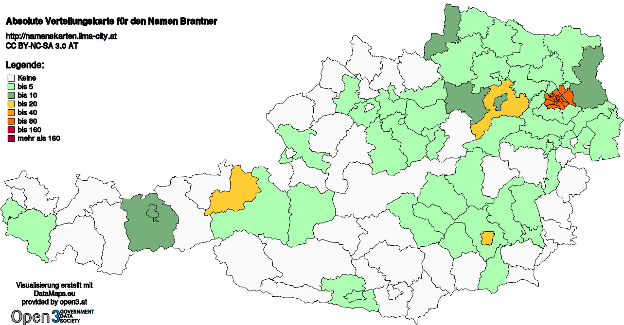 Absolute Verteilungskarten Nachnamen Brantner