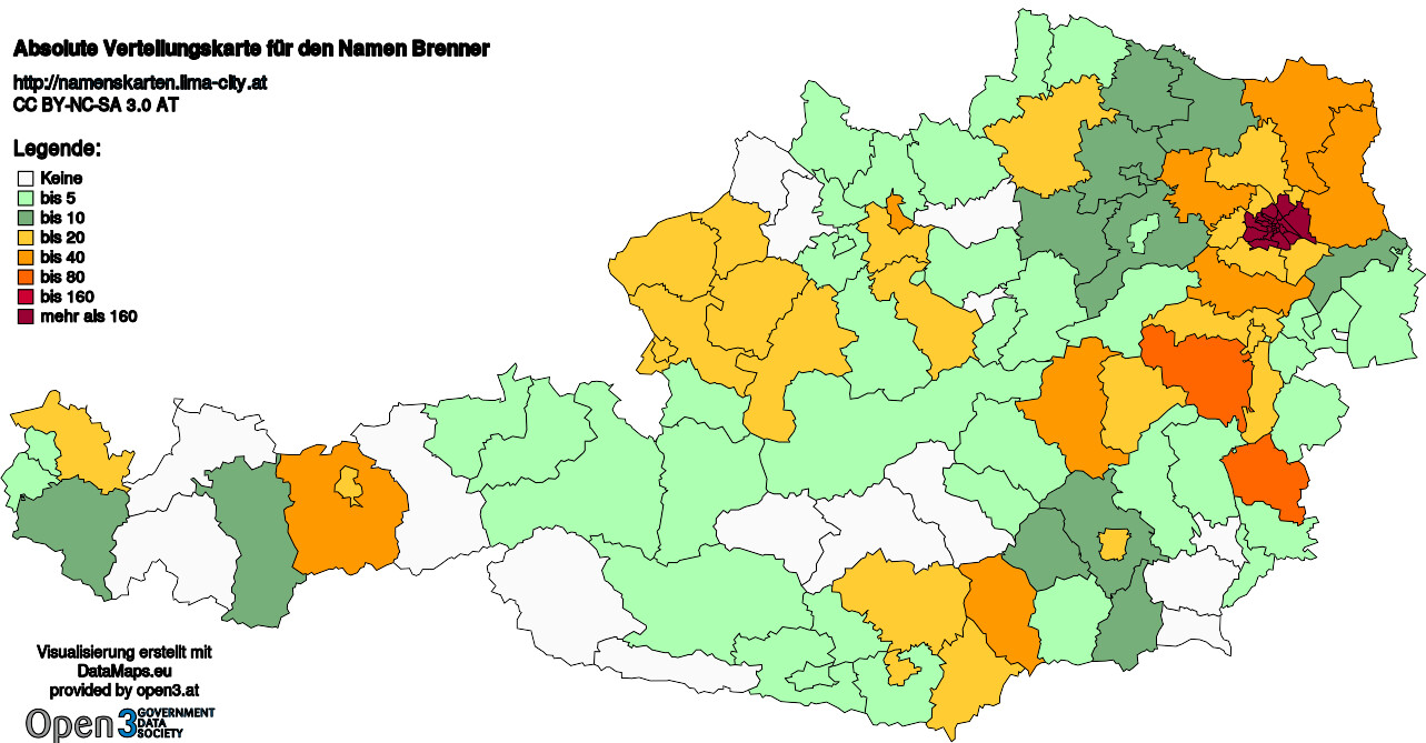 Absolute Verteilungskarten Nachnamen Brenner