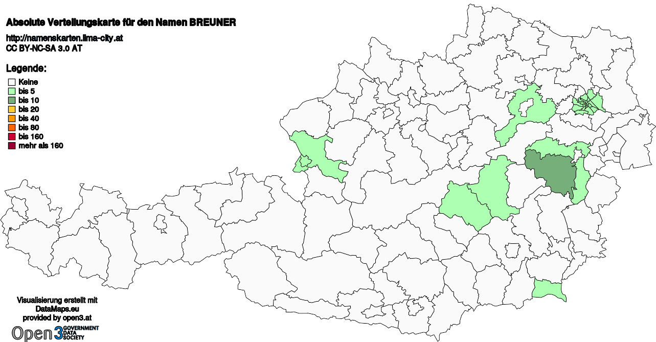 Absolute Verteilungskarten Nachnamen Breuner