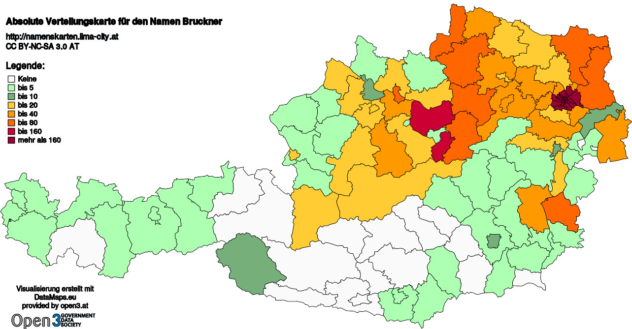 Absolute Verteilungskarten Nachnamen Bruckner