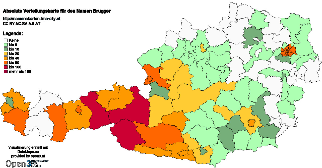 Absolute Verteilungskarten Nachnamen Brugger