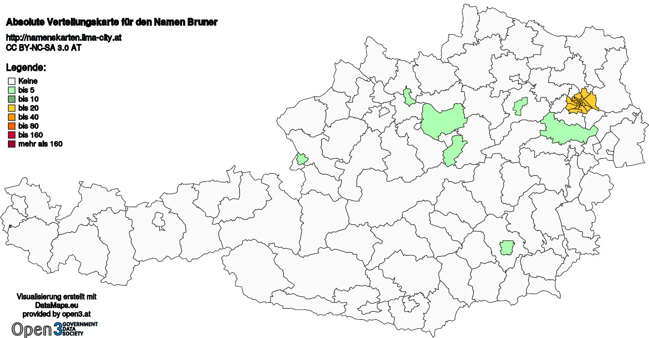 Absolute Verteilungskarten Nachnamen Bruner
