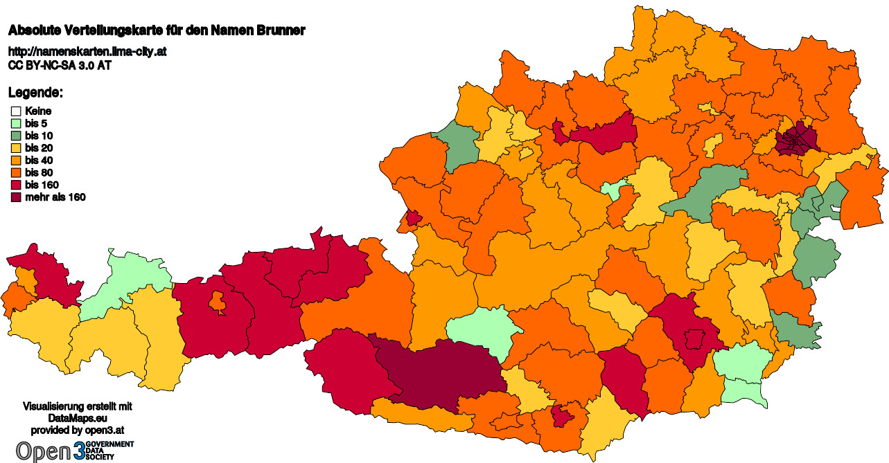 Absolute Verteilungskarten Nachnamen Brunner