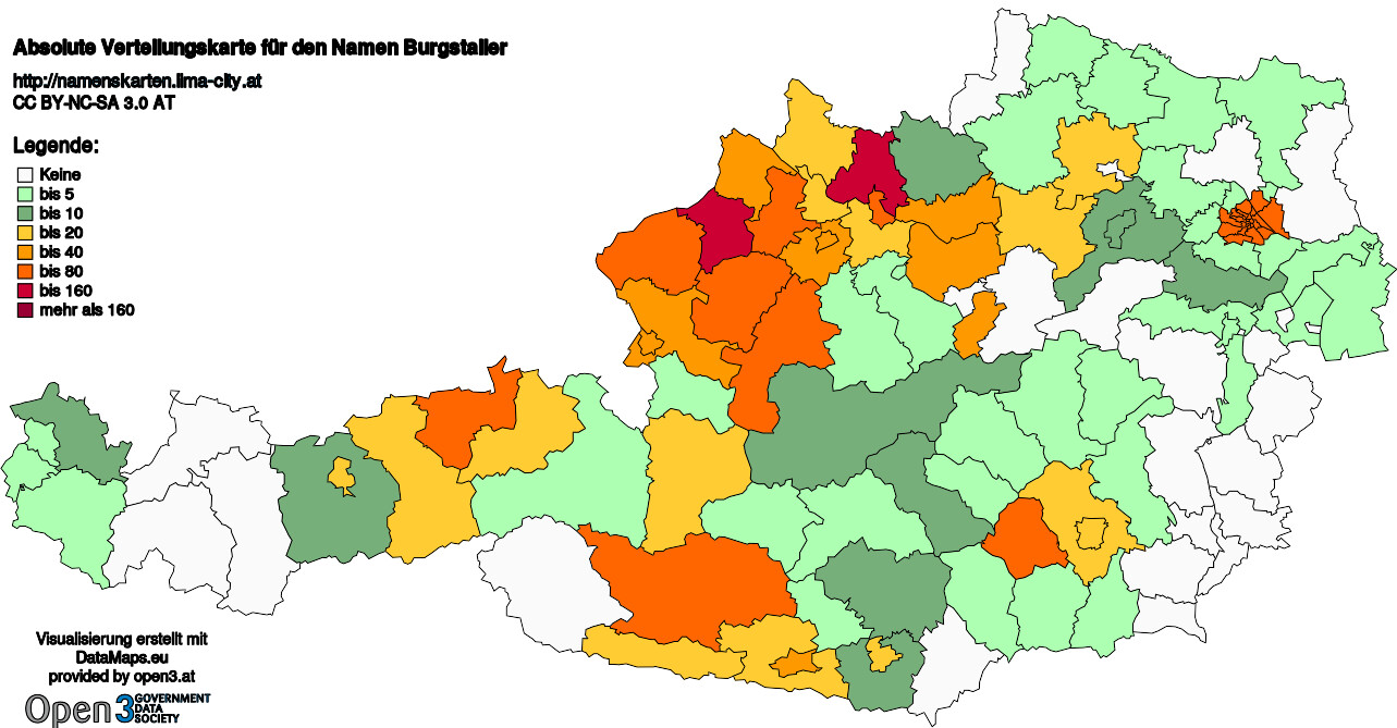 Absolute Verteilungskarten Nachnamen Burgstaller