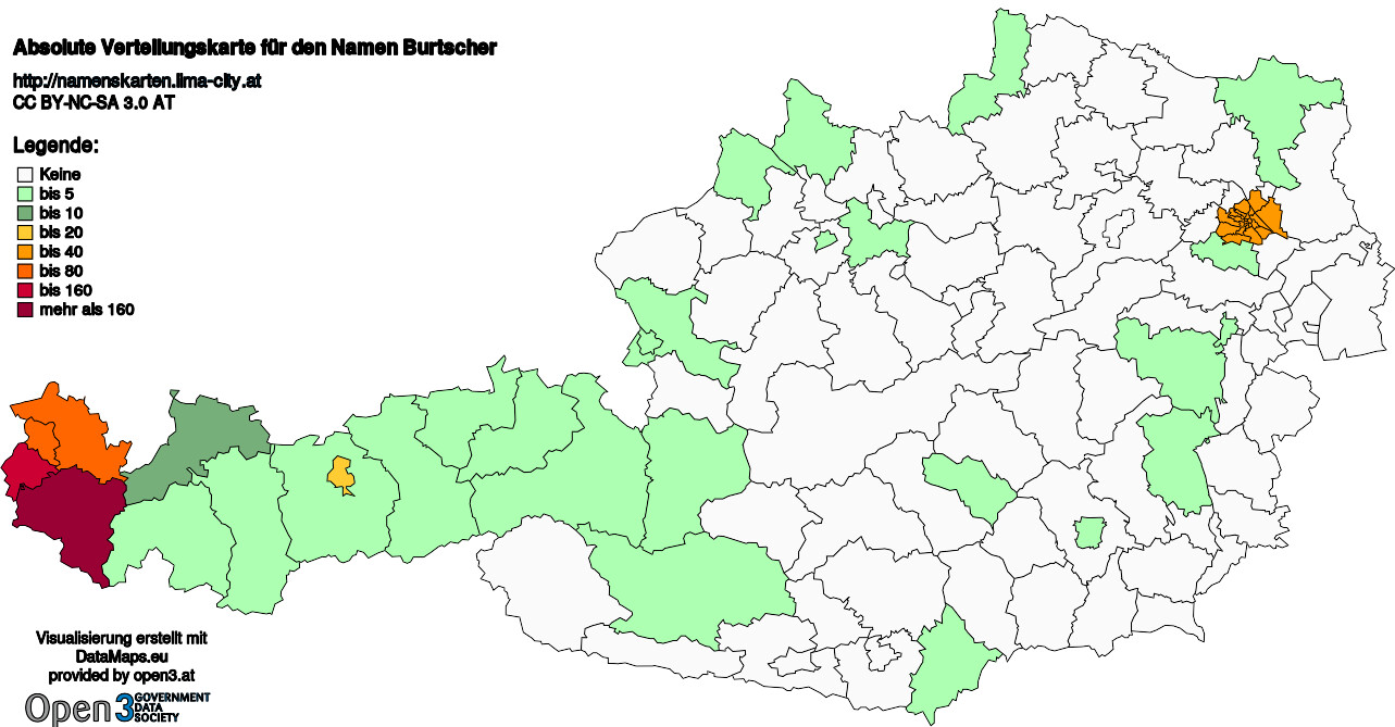 Absolute Verteilungskarten Nachnamen Burtscher