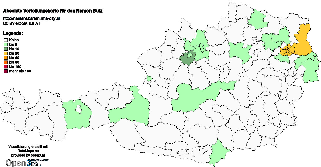 Absolute Verteilungskarten Nachnamen Butz