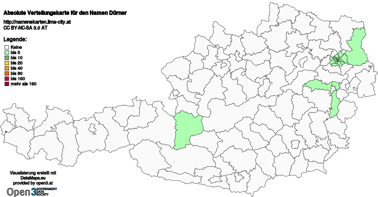 Absolute Verteilungskarten Nachnamen Dürner