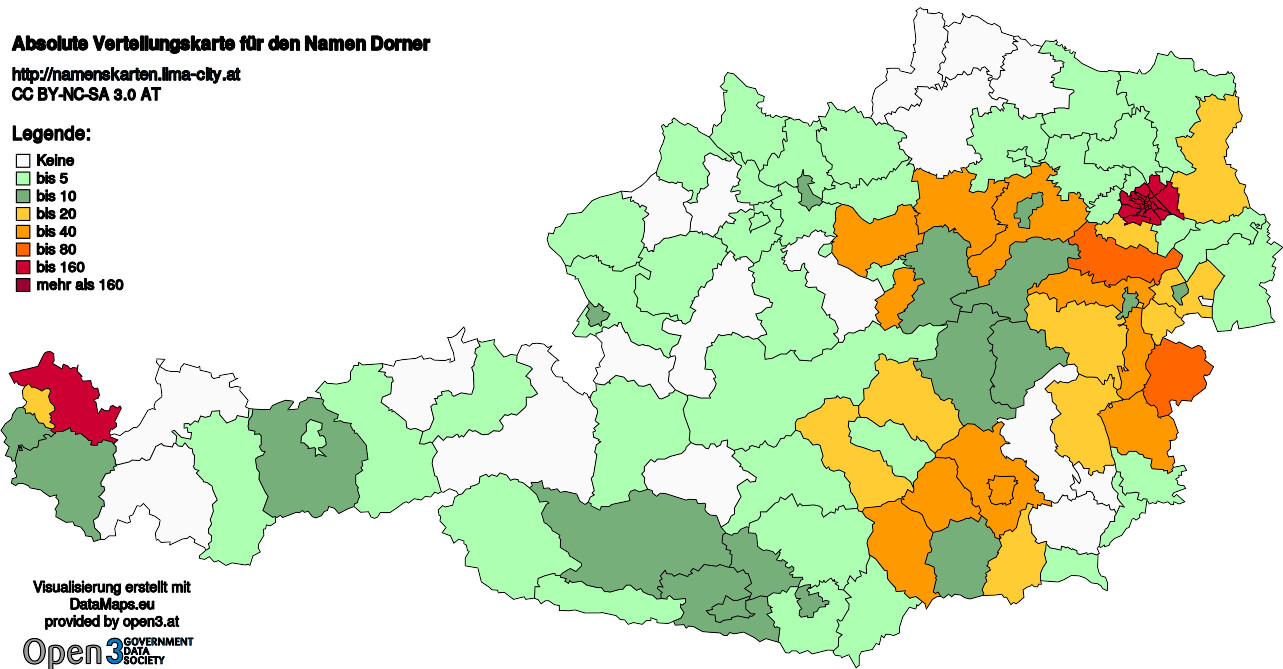 Absolute Verteilungskarten Nachnamen Dorner