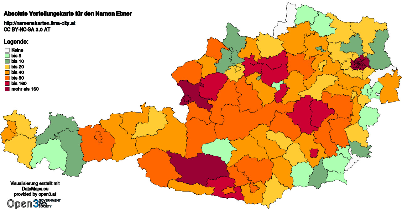 Absolute Verteilungskarten Nachnamen Ebner
