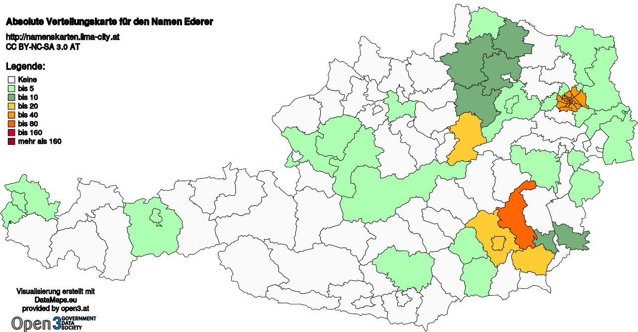 Absolute Verteilungskarten Nachnamen Ederer