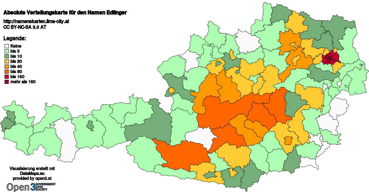 Absolute Verteilungskarten Nachnamen Edlinger