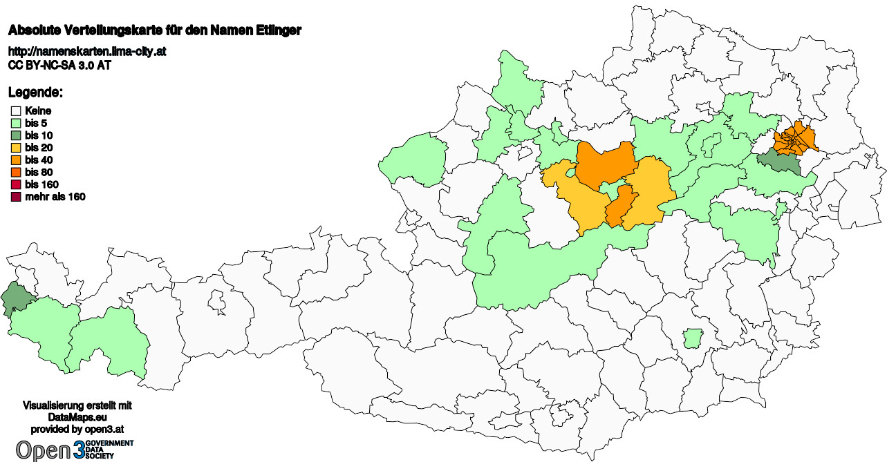 Absolute Verteilungskarten Nachnamen Etlinger
