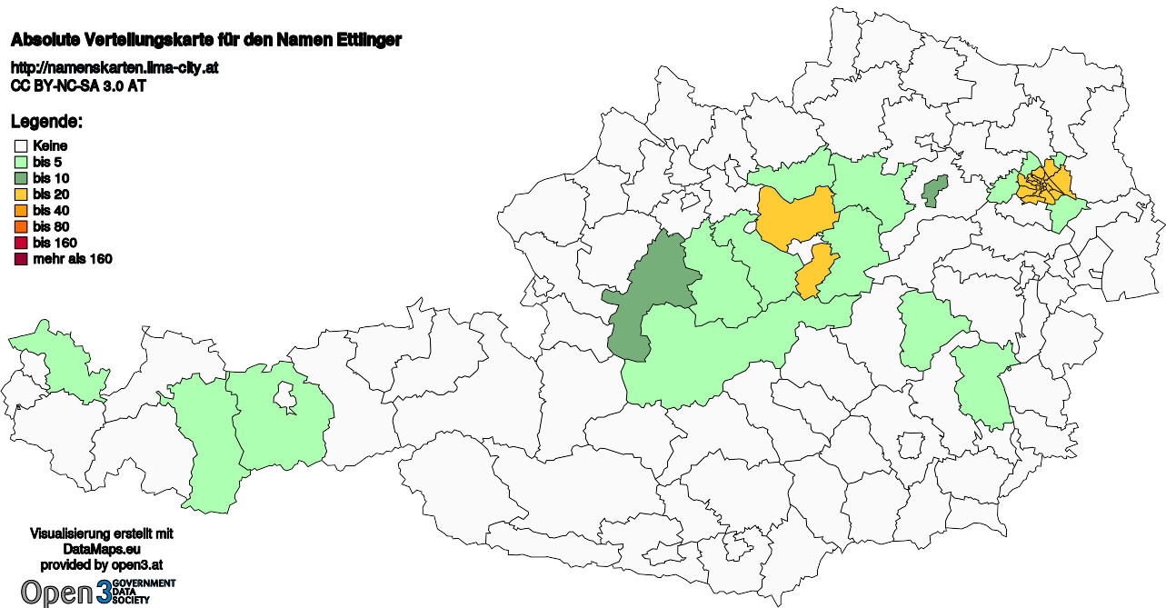 Absolute Verteilungskarten Nachnamen Ettlinger