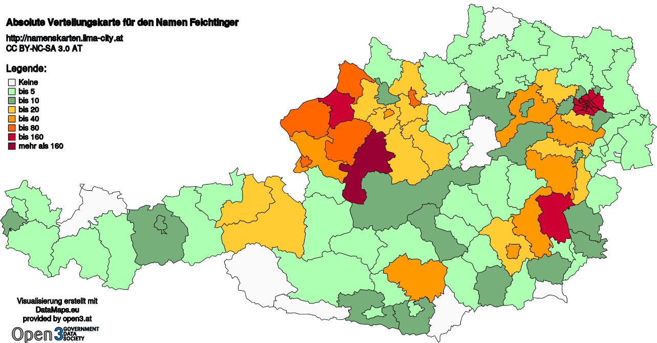 Absolute Verteilungskarten Nachnamen Feichtinger