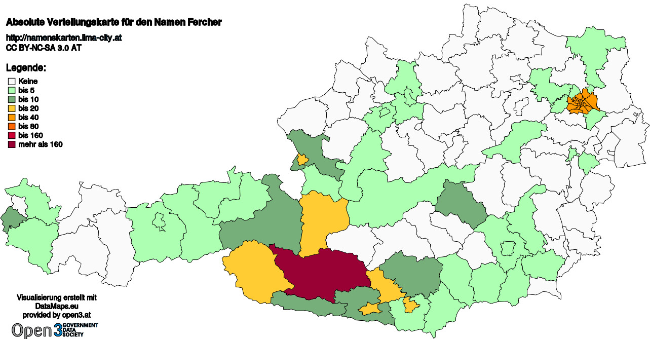 Absolute Verteilungskarten Nachnamen Fercher