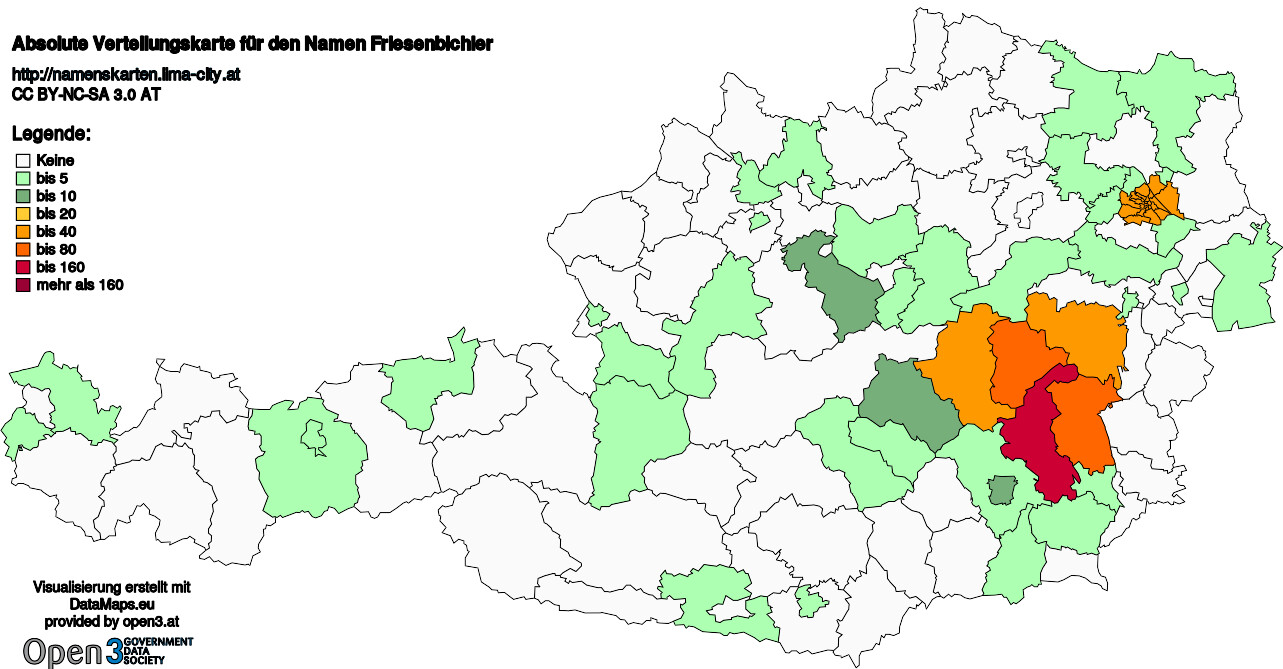 Absolute Verteilungskarten Nachnamen Friesenbichler