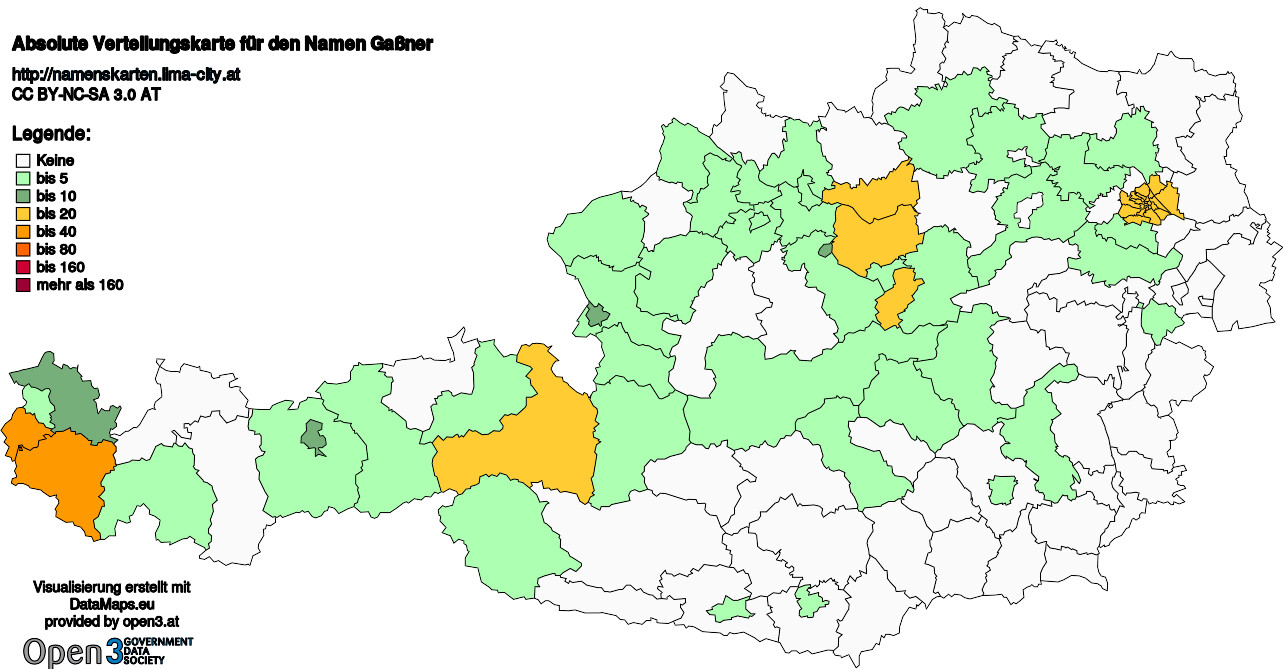 Absolute Verteilungskarten Nachnamen Gaßner