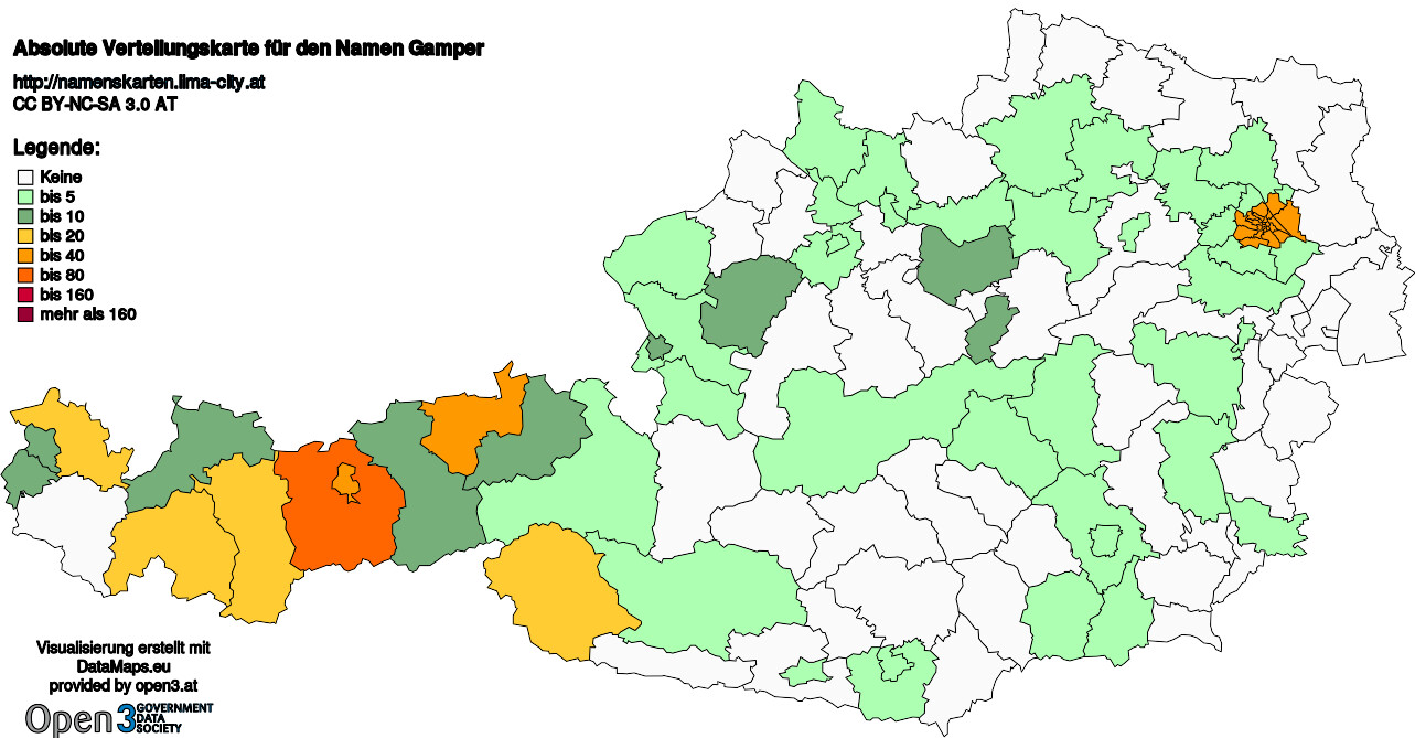 Absolute Verteilungskarten Nachnamen Gamper