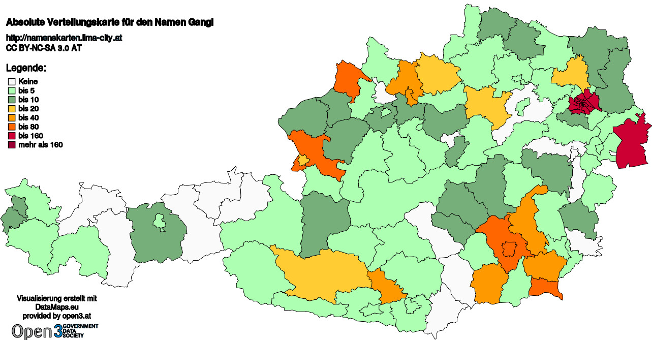 Absolute Verteilungskarten Nachnamen Gangl