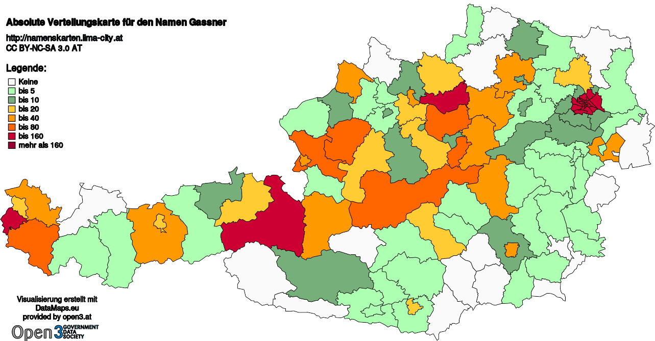 Absolute Verteilungskarten Nachnamen Gassner