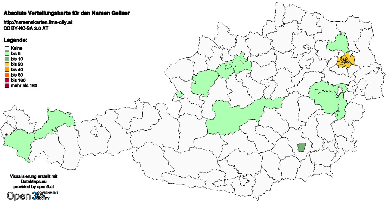 Absolute Verteilungskarten Nachnamen Gellner