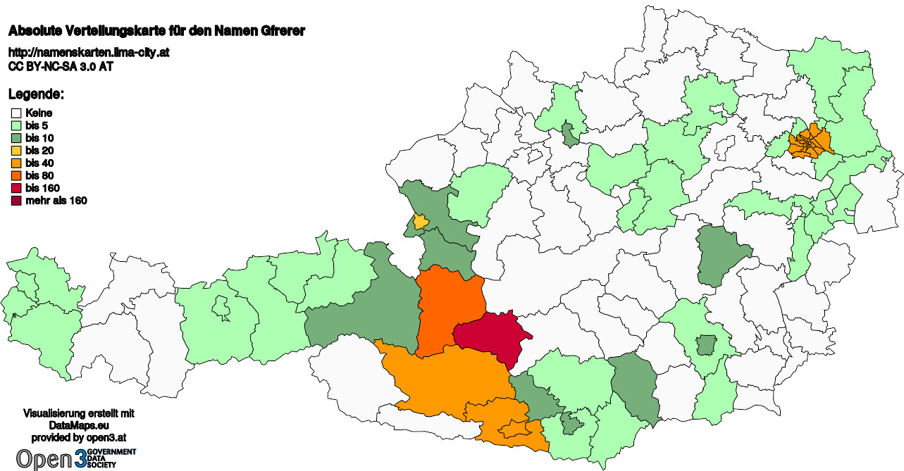 Absolute Verteilungskarten Nachnamen Gfrerer