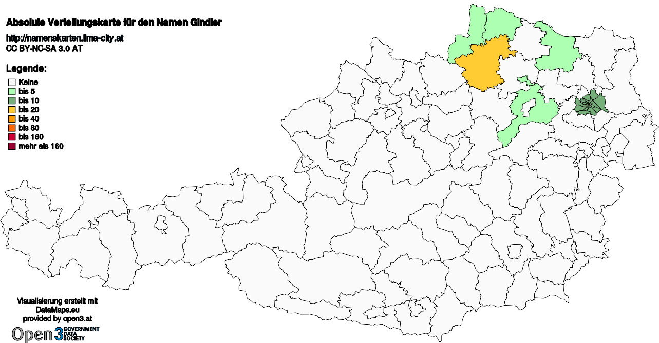 Absolute Verteilungskarten Nachnamen Gindler