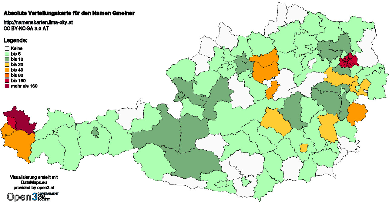 Absolute Verteilungskarten Nachnamen Gmeiner