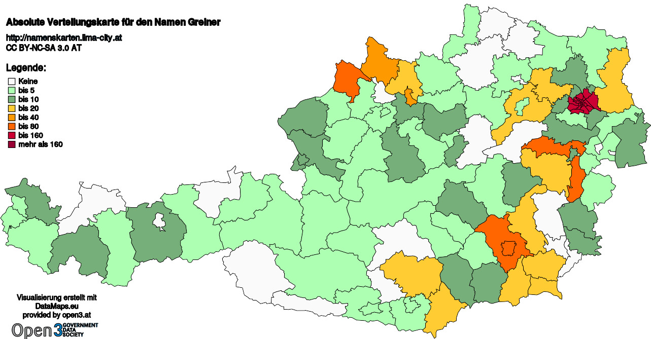 Absolute Verteilungskarten Nachnamen Greiner