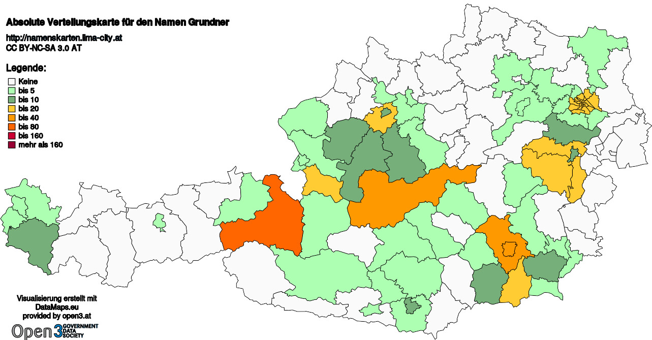 Absolute Verteilungskarten Nachnamen Grundner