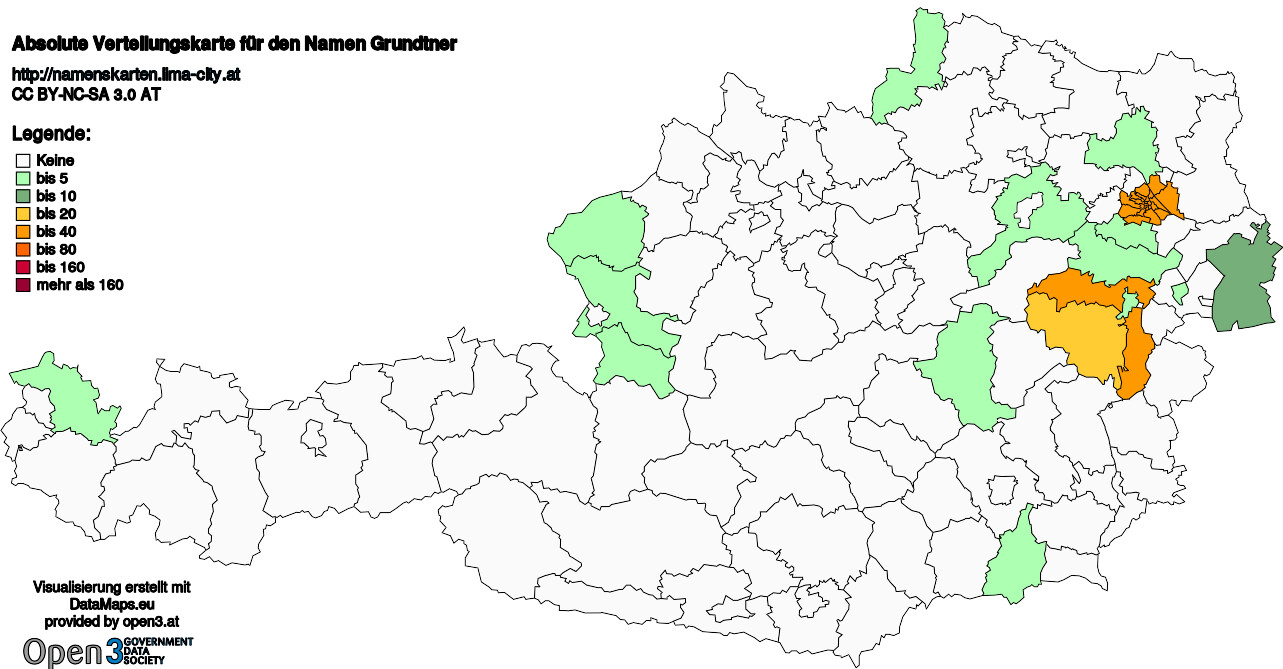 Absolute Verteilungskarten Nachnamen Grundtner