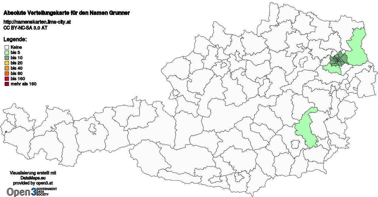 Absolute Verteilungskarten Nachnamen Grunner