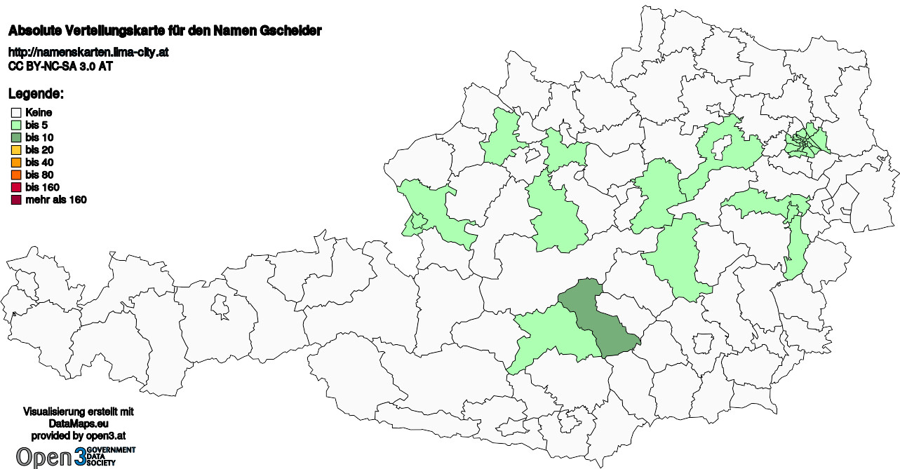 Absolute Verteilungskarten Nachnamen Gscheider