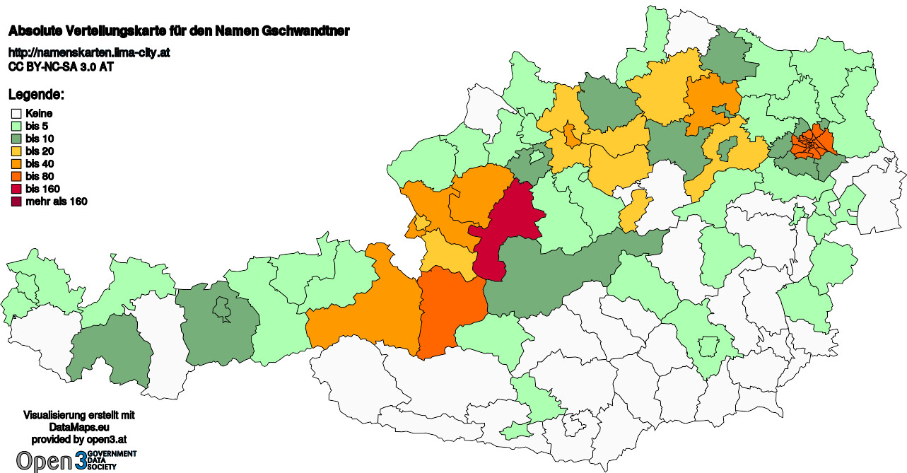 Absolute Verteilungskarten Nachnamen Gschwandtner