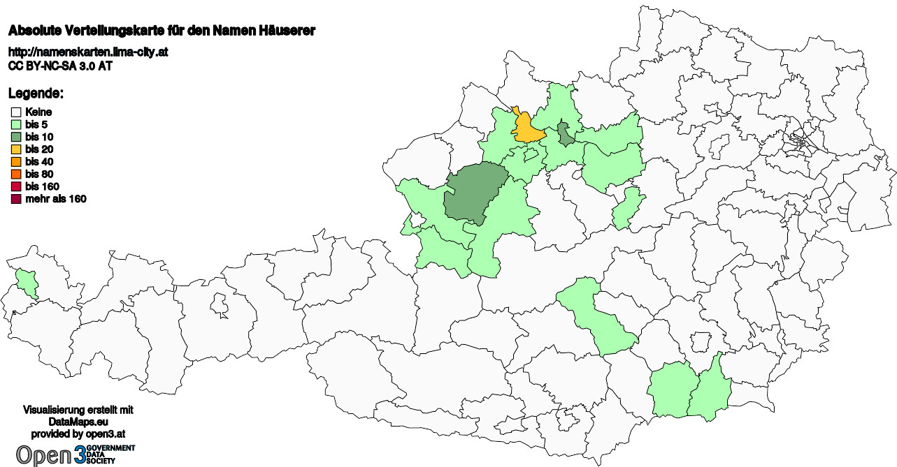 Absolute Verteilungskarten Nachnamen Häuserer