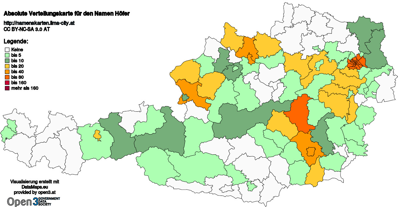 Absolute Verteilungskarten Nachnamen Höfer