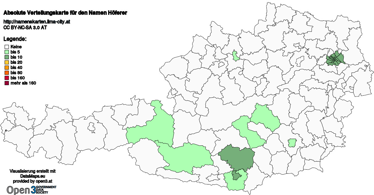 Absolute Verteilungskarten Nachnamen Höferer